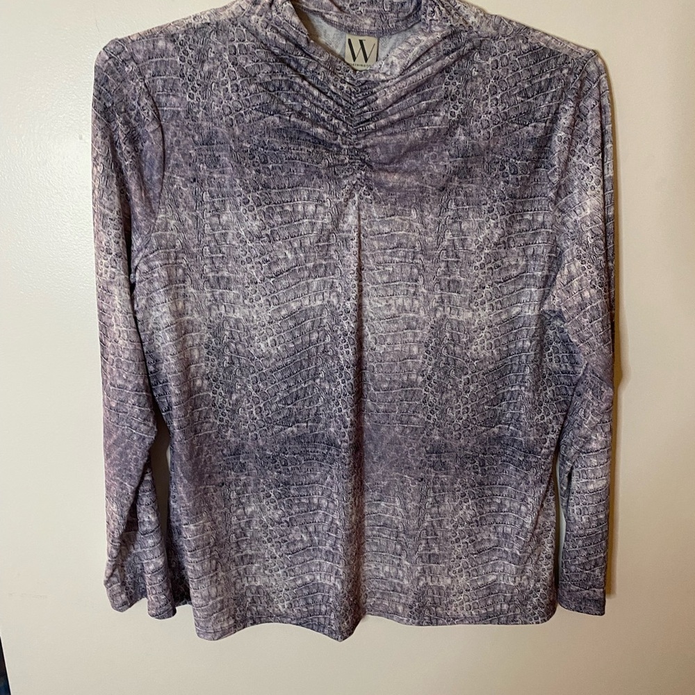 Worthington Purple Abstract Print Long Sleeve Sheer Top Blouse Women’s SZ XXL